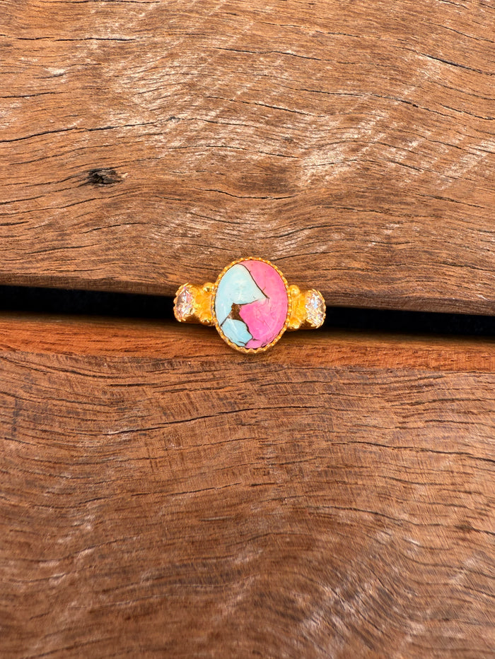 Elle Adjustable Ring - Cotton Candy Dahlia Stone