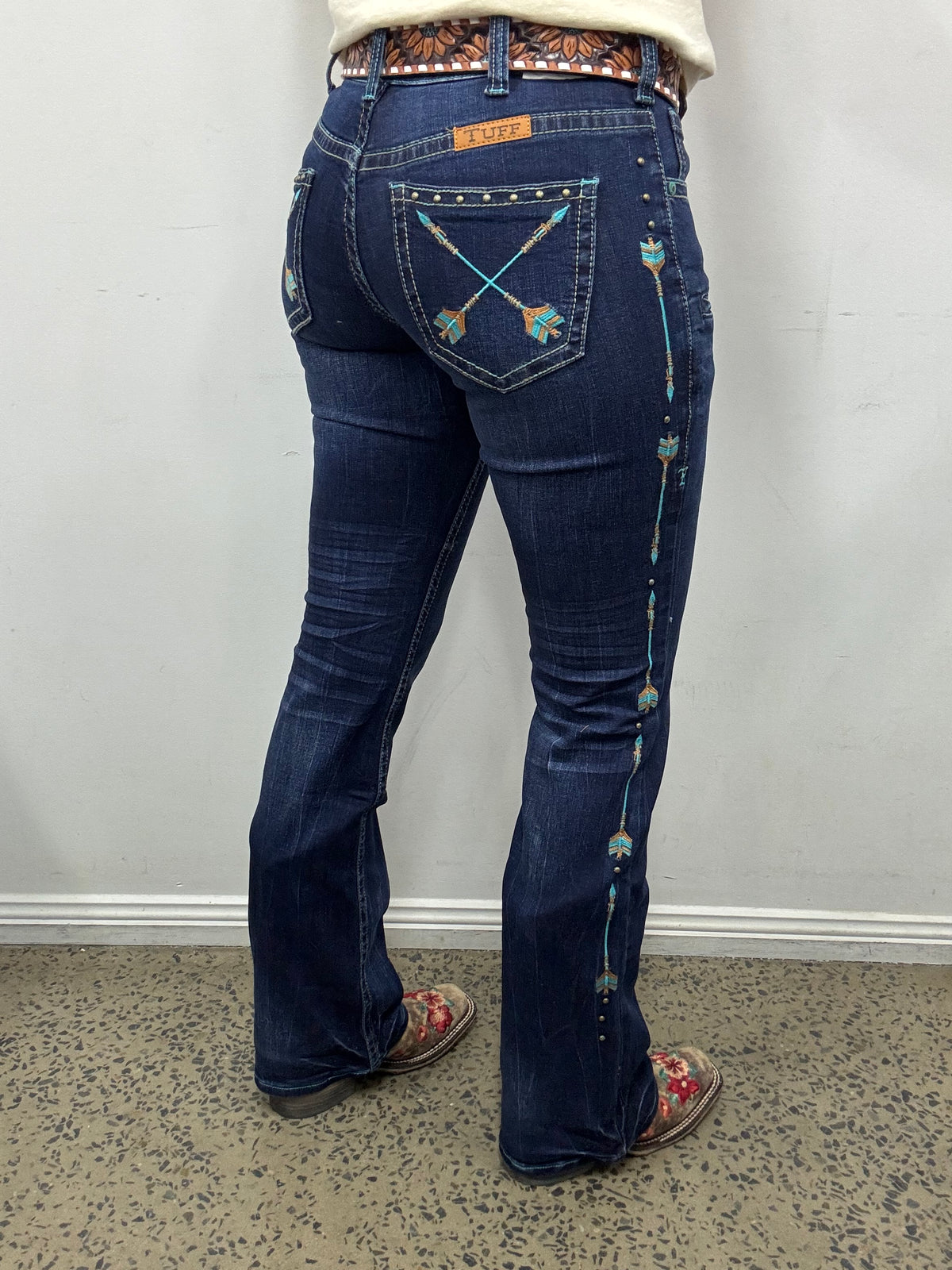 Cowgirl Tuff Jeans - Turquoise Arrows