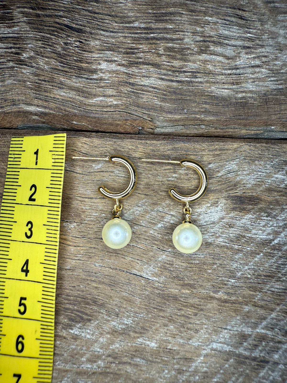 Earrings - Gold Pearl Dangle Hoop