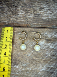 Earrings - Gold Pearl Dangle Hoop