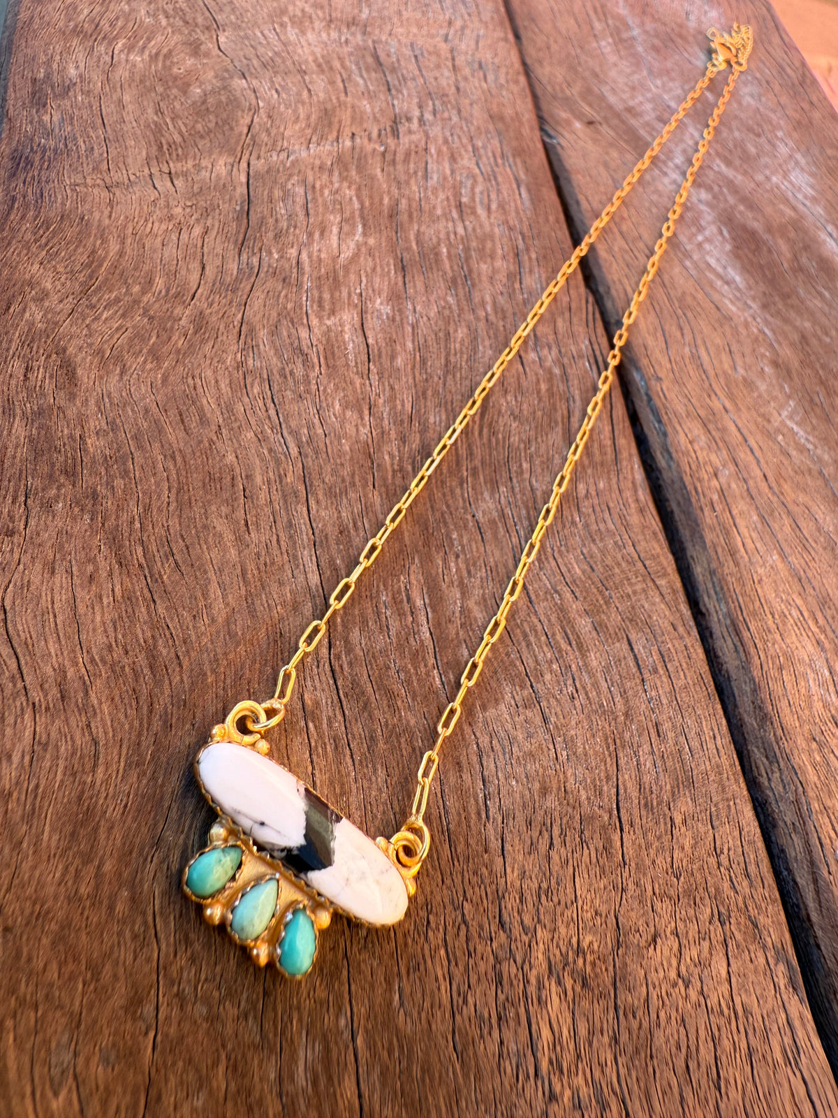 July Necklace - White Buffalo and Turquoise Stones