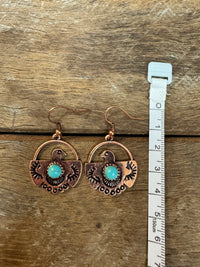 Western Earrings - Copper Turquoise Thunderbird