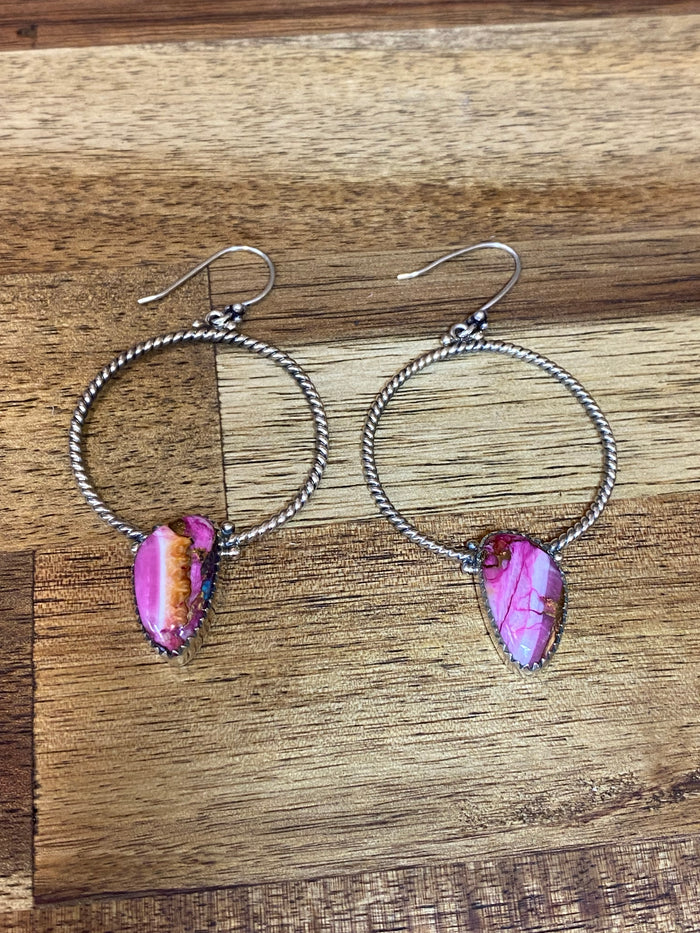 Daele Hoop Earrings - Silver Pink Turquoise