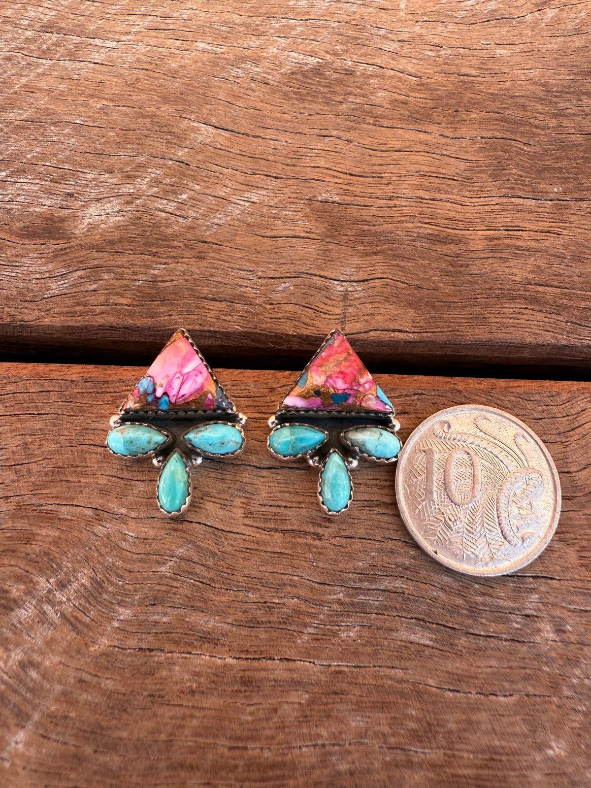 Tulip Earrings - Pink Dahlia & Turquoise Stones