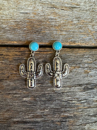Western Earrings - Turquoise Cactus