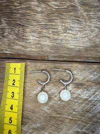 Earrings - Silver Pearl Dangle Hoop