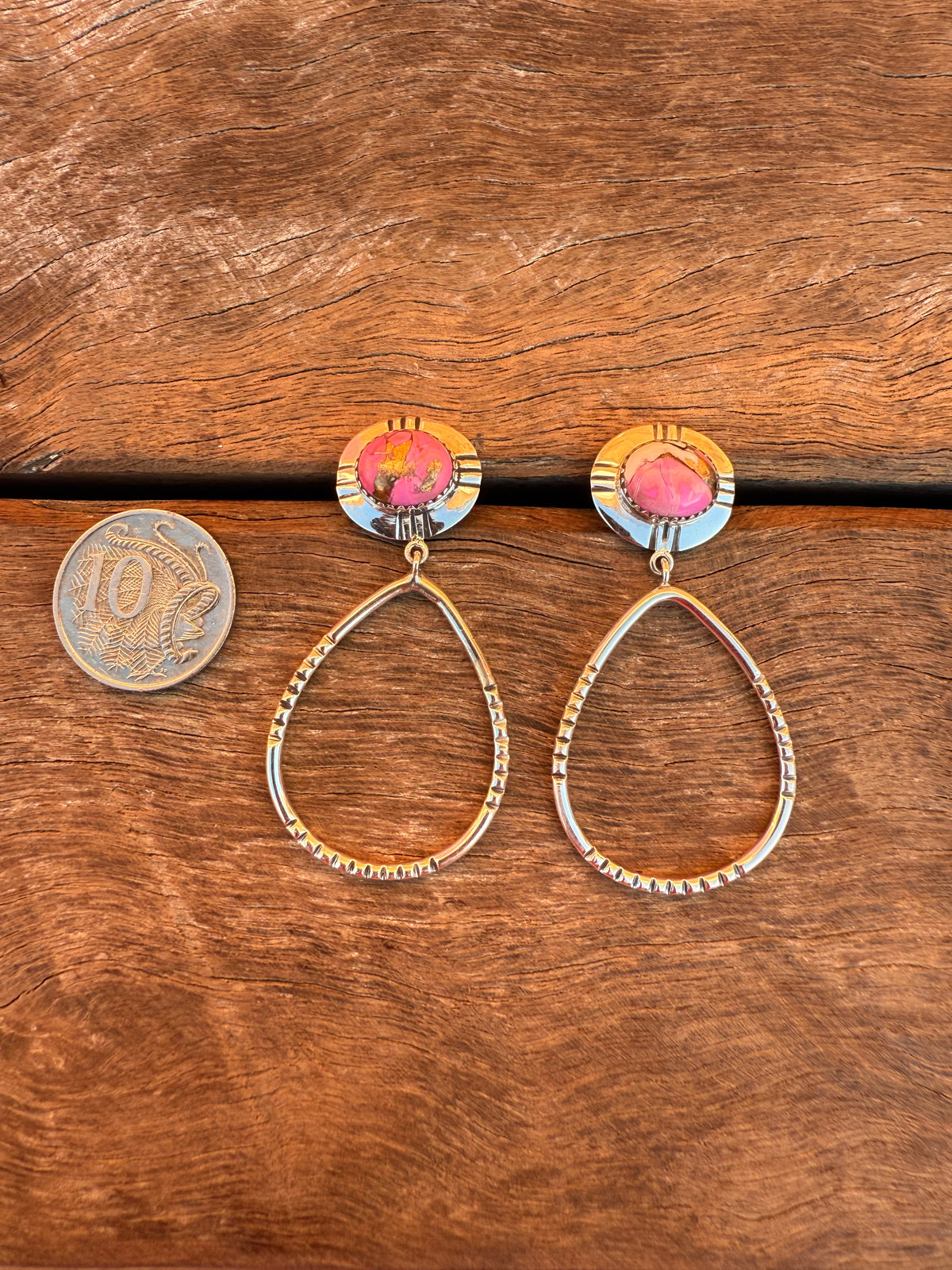 Top Tier Earrings - Pink Dahlia & Turquoise Stones