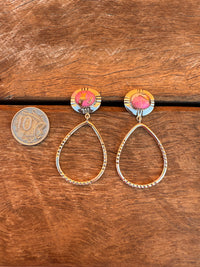 Top Tier Earrings - Pink Dahlia & Turquoise Stones