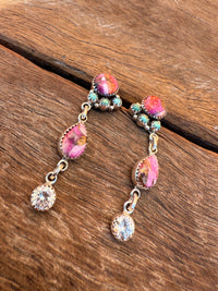 Icon Earrings - Pink Dahlia & Turquoise Stones