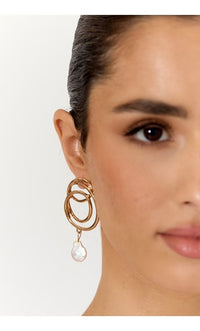Earrings - Metal Hoops Pearl Drop