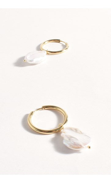 Earrings - Gold Fine Hoop Pearl Drop
