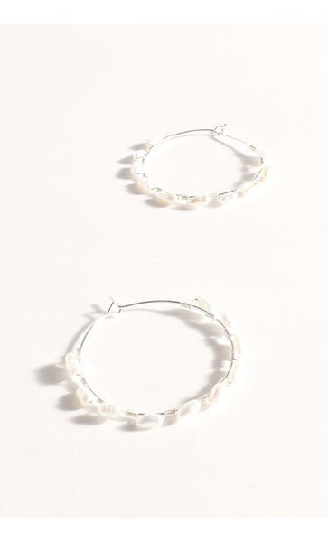 Earrings - Silver Wired Freshwater Pearl Hoops