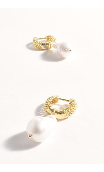 Earrings - Baroque Pearl Patterned Hoop