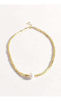 Necklace - Metal Chip and Pearl Choker