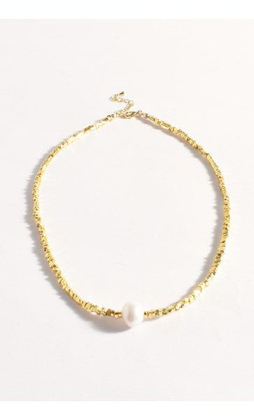 Necklace - Metal Chip and Pearl Choker