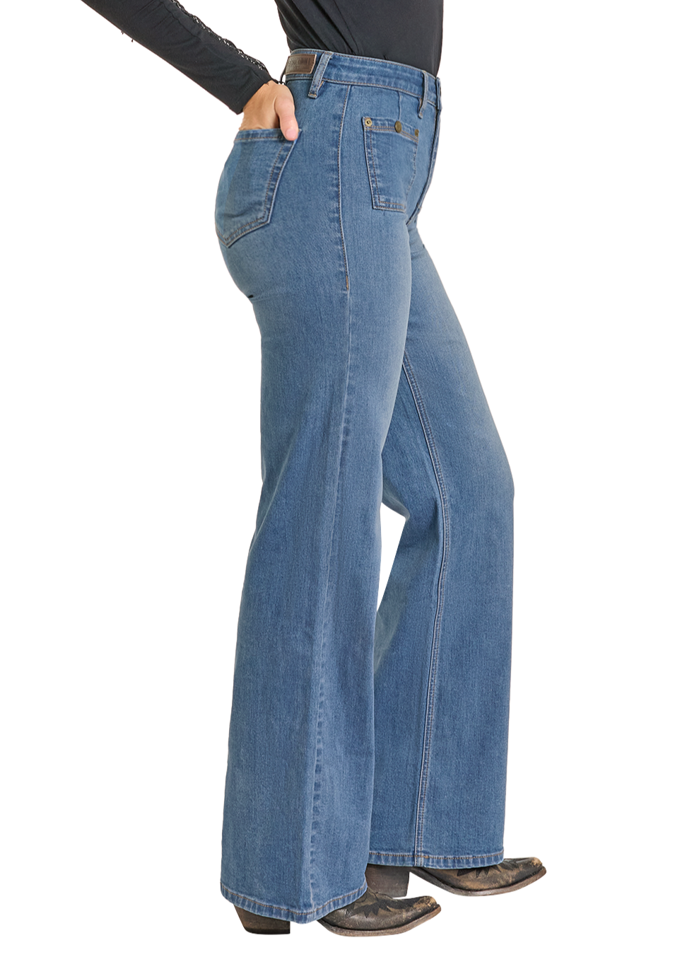 Rock & Roll Cowgirl Jeans - BW6HD07213 - Patch Pocket Relaxed High Rise Flare