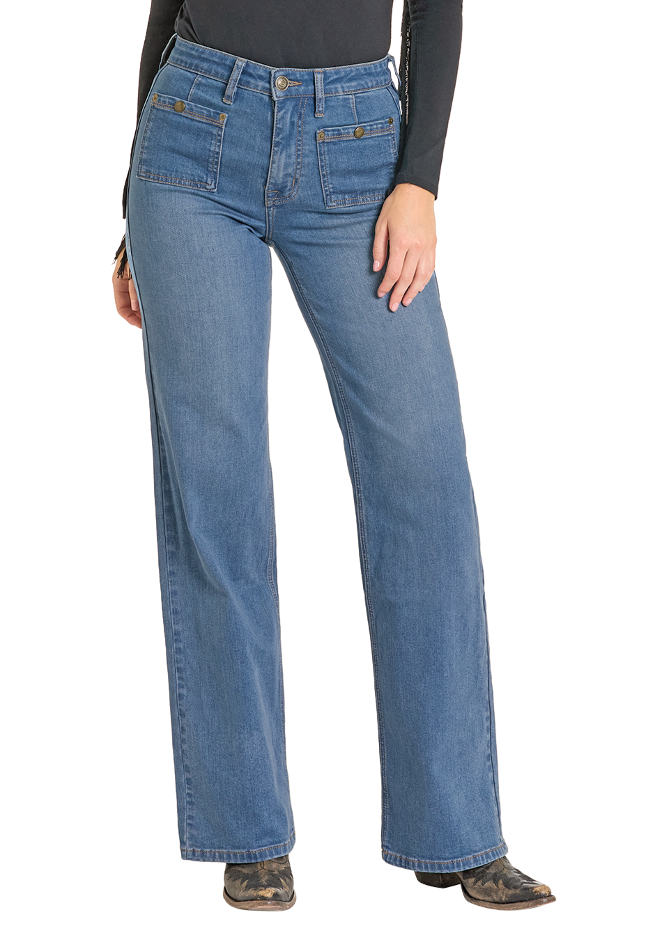 Rock & Roll Cowgirl Jeans - BW6HD07213 - Patch Pocket Relaxed High Rise Flare