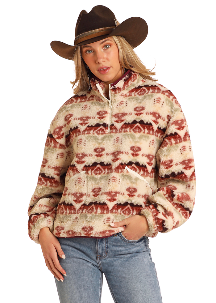 Rock & Roll Cowgirl Sherpa Cream Pullover (BW91C05248)
