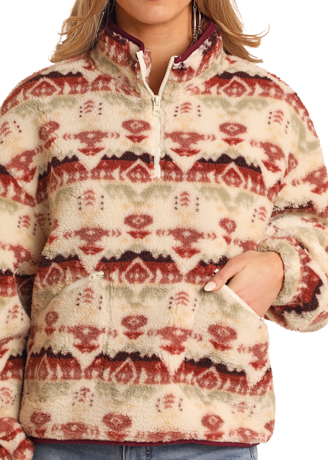 Rock & Roll Cowgirl Sherpa Cream Pullover (BW91C05248)