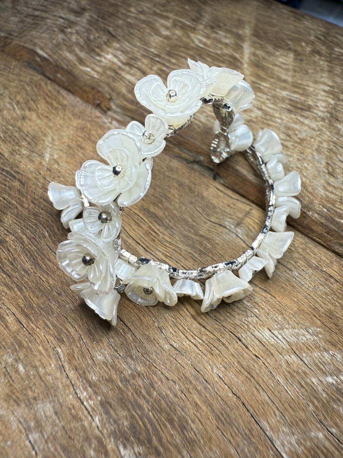 Earrings - Silver Pearl Flower Hoop