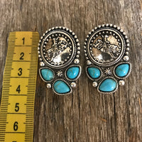 Western Earrings - Bronc Rider Turquoise Stone