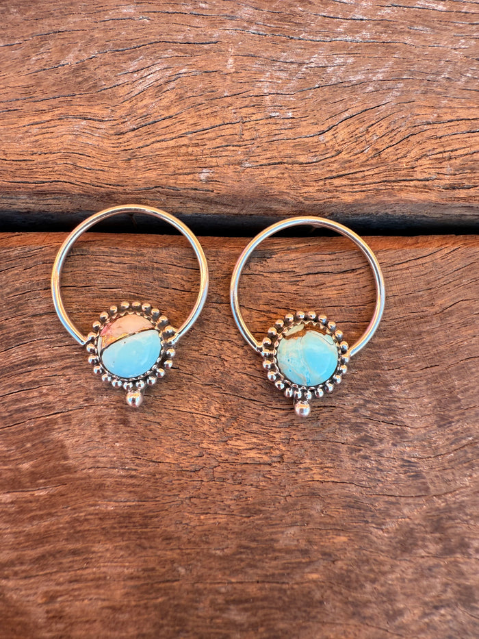 Doodle Hoop Earrings - Turquoise Stone