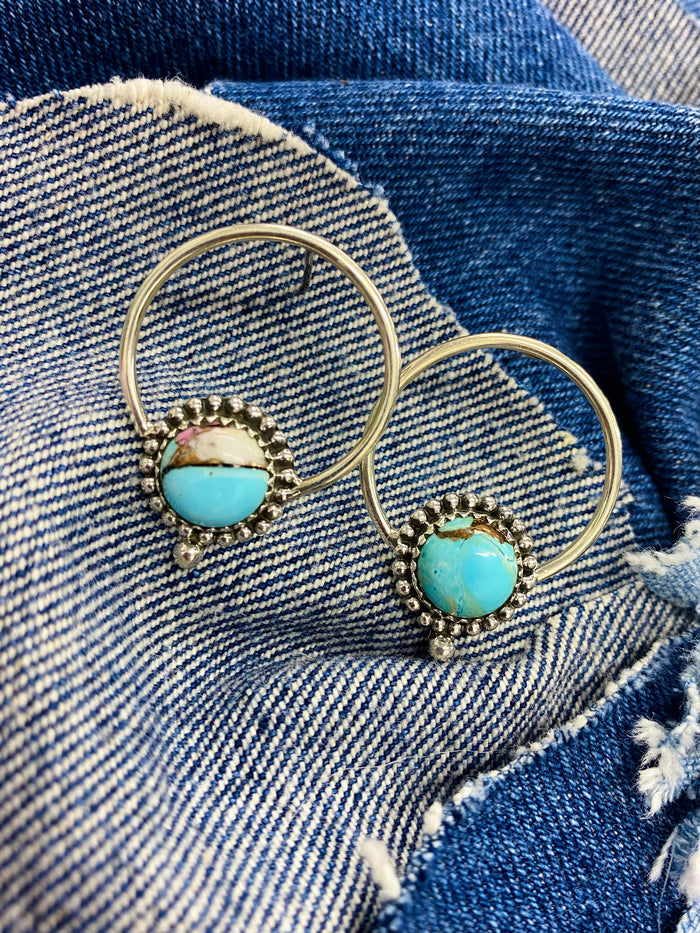 Doodle Hoop Earrings - Turquoise Stone