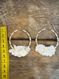 Earrings - Gold Pearl Cluster Flower Hoop