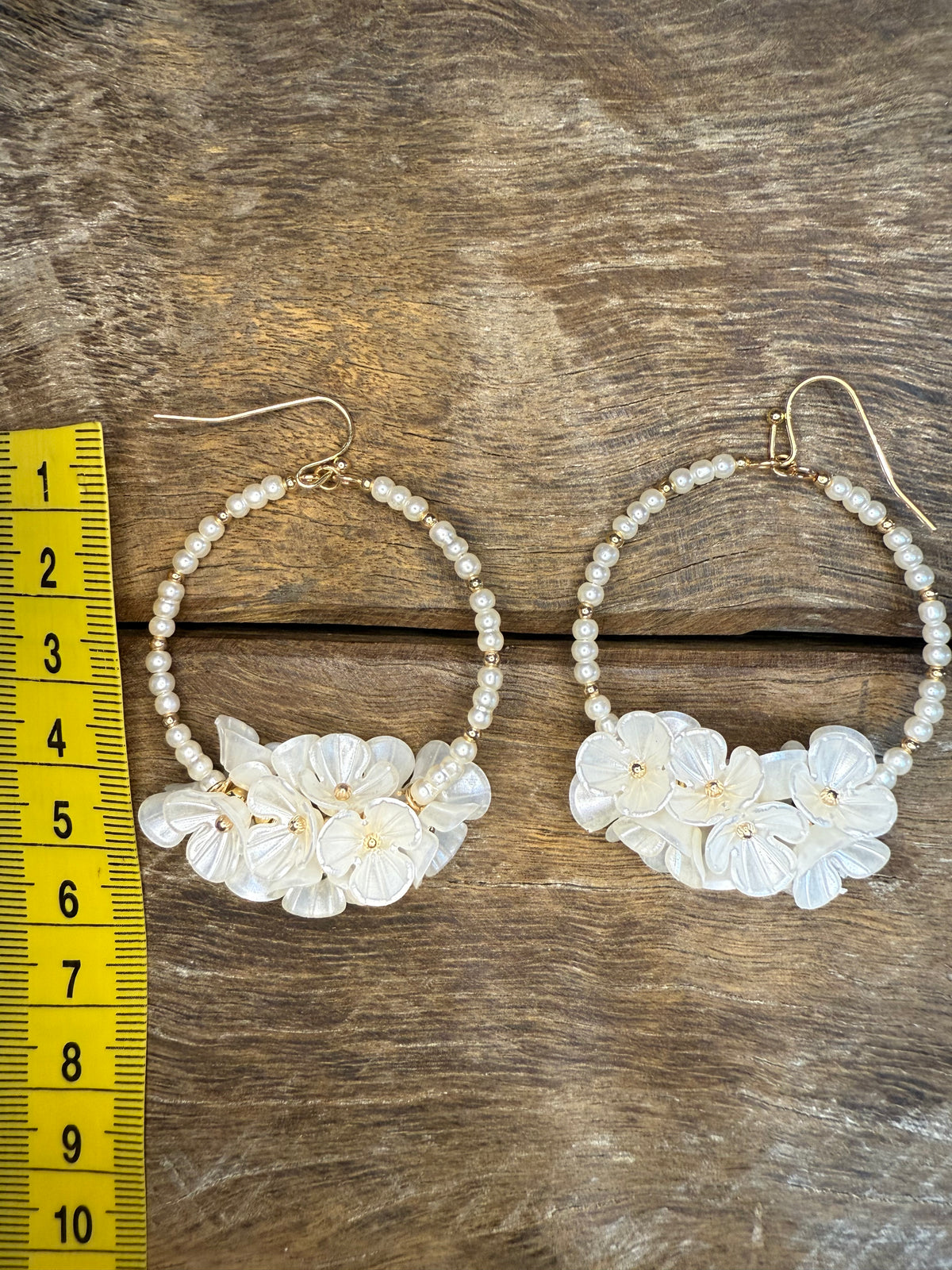 Earrings - Gold Pearl Cluster Flower Hoop