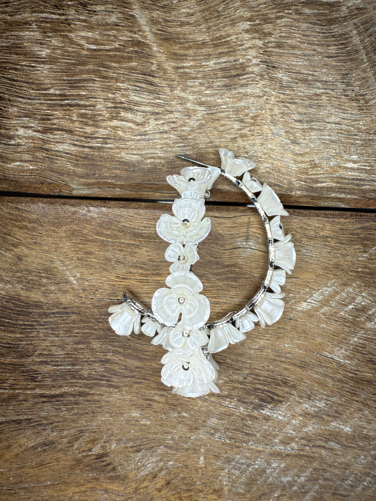 Earrings - Silver Pearl Flower Hoop