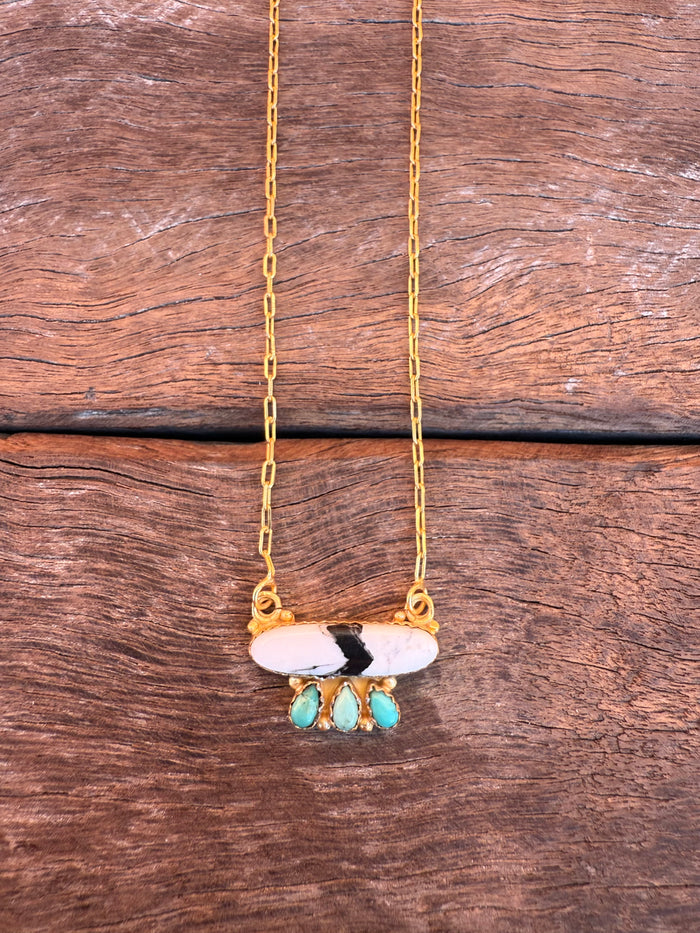 July Necklace - White Buffalo and Turquoise Stones