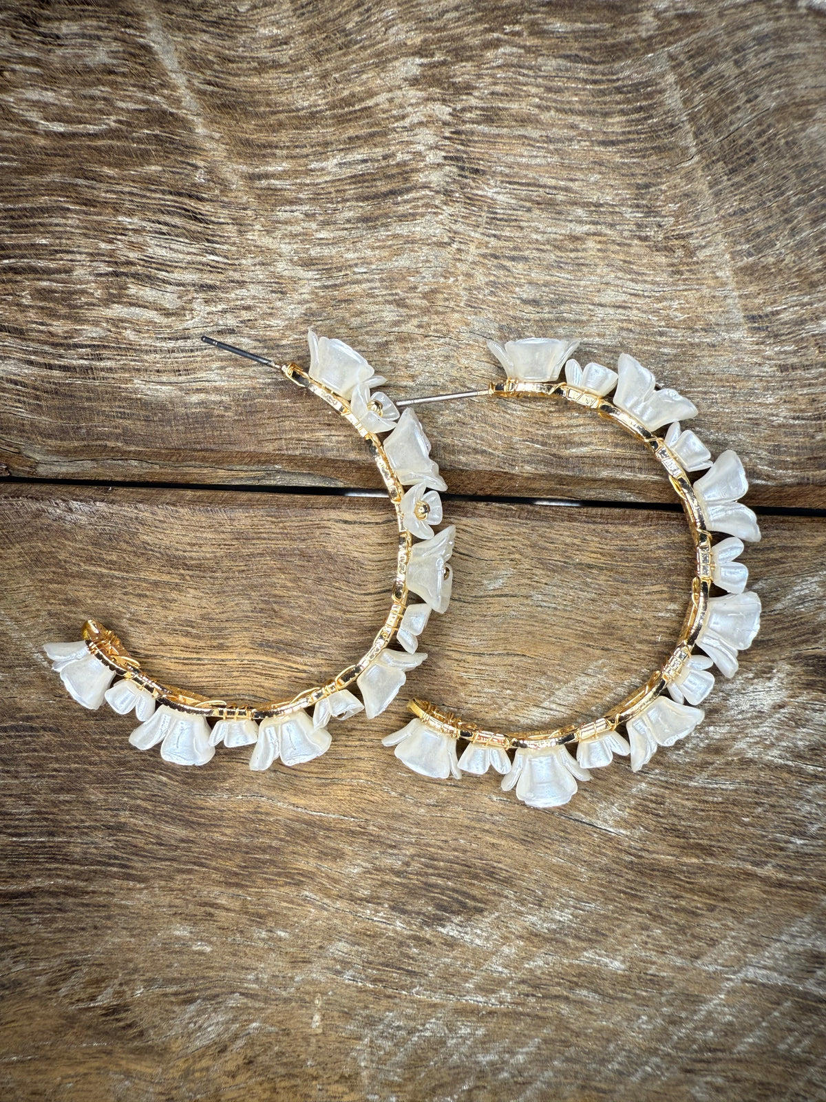 Earrings - Gold Pearl Flower Hoop
