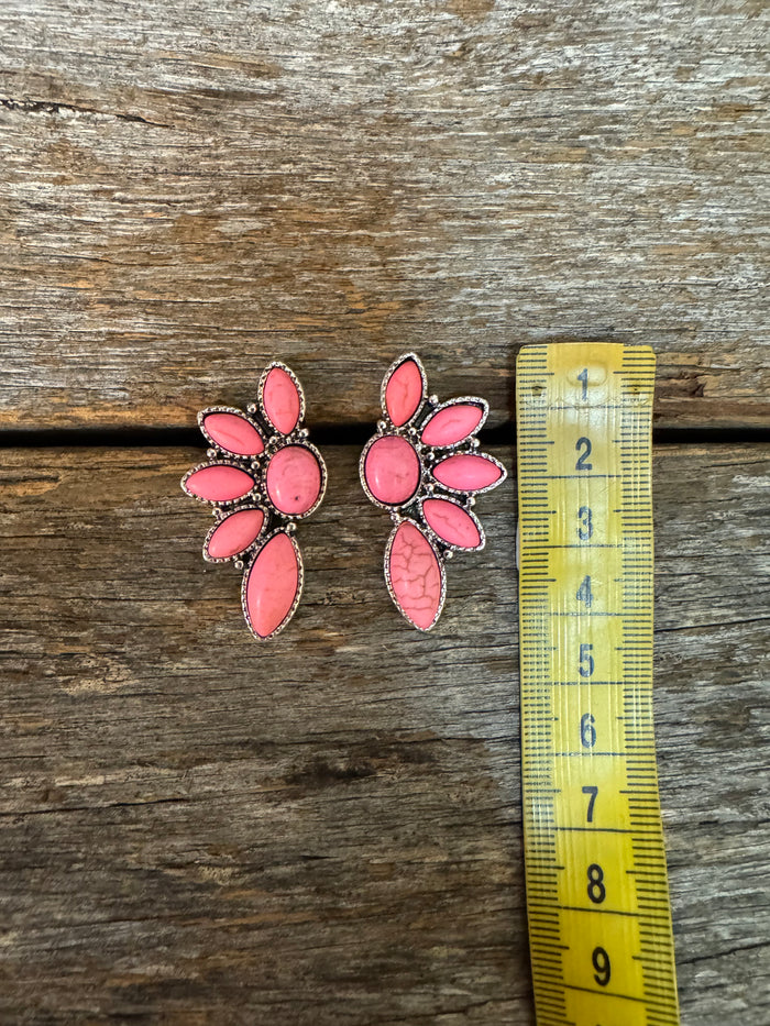 Western Earrings - Pink Stone