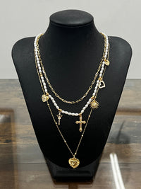 Necklace - Layered Multi Charm Pearl