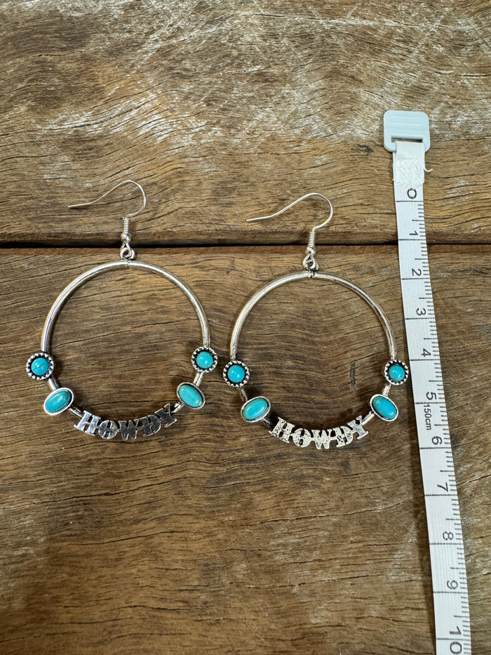 Western Earrings - Silver/Turquoise Howdy Hoops