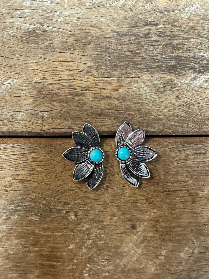 Western Earrings - Floral Turquoise Stud