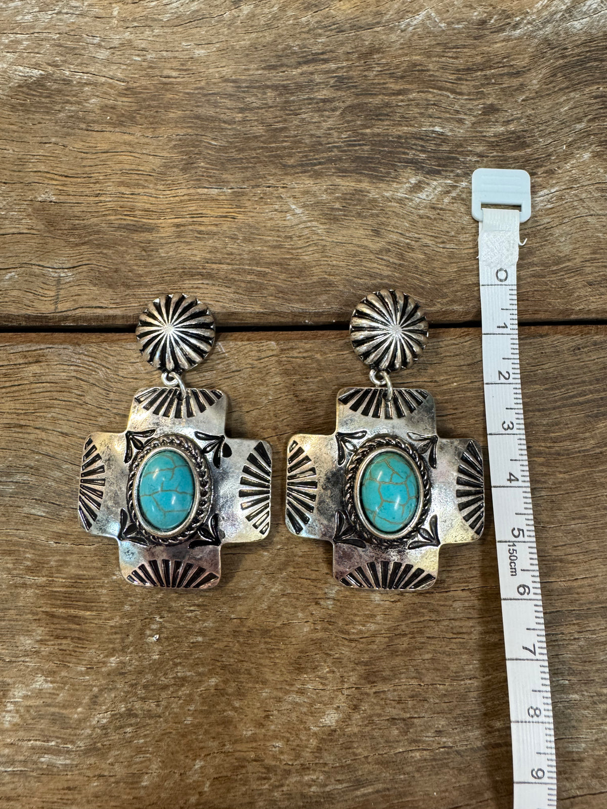 Western Earrings - Turquoise Cross