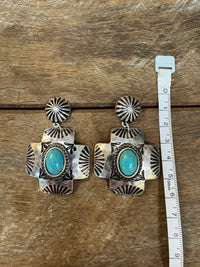 Western Earrings - Turquoise Cross
