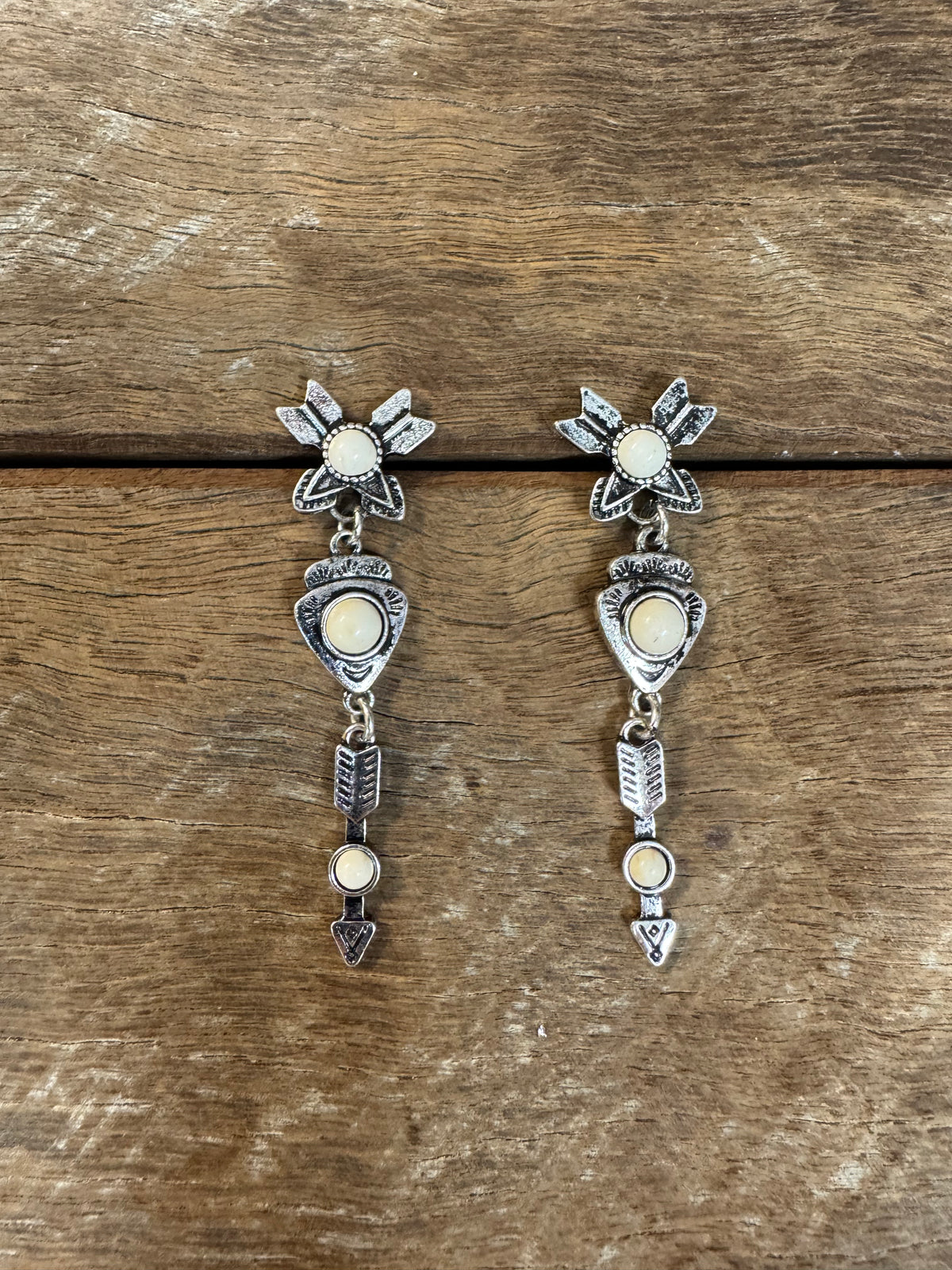Western Earrings - White Stone Arrows