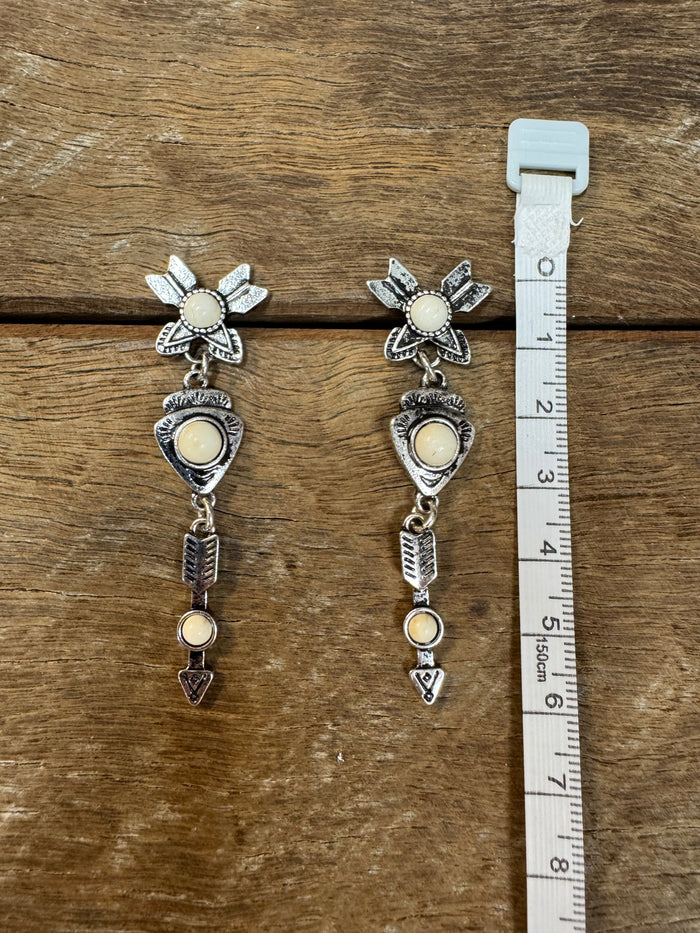 Western Earrings - White Stone Arrows