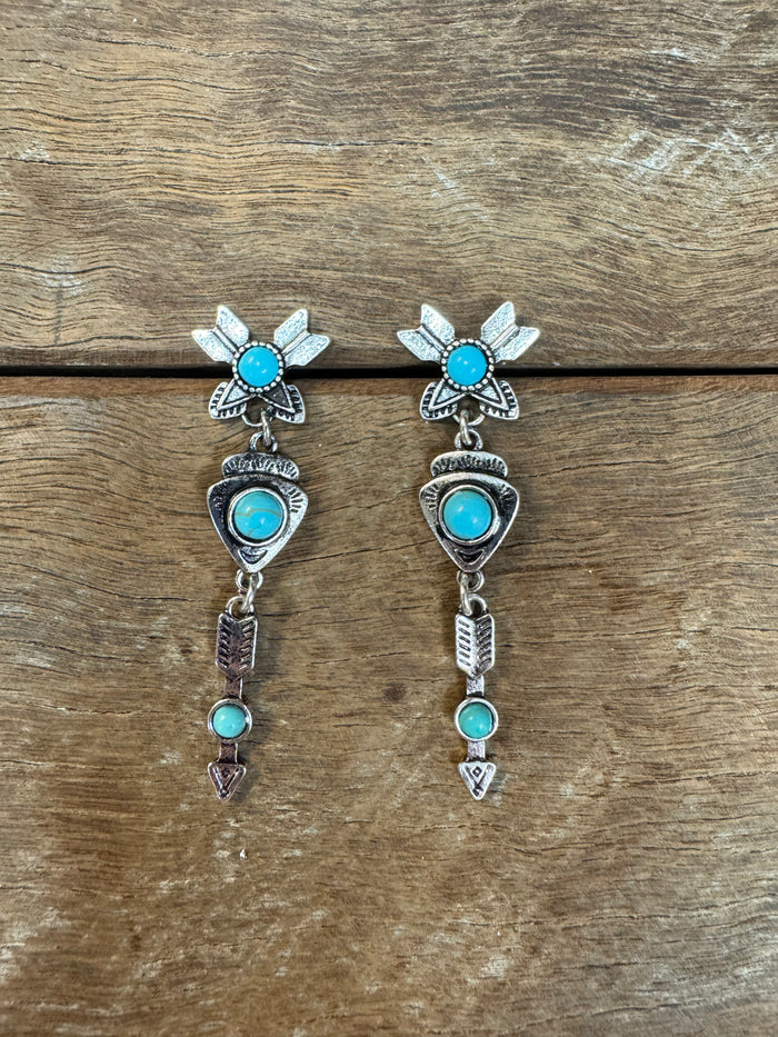 Western Earrings - Turquoise Stone Arrows