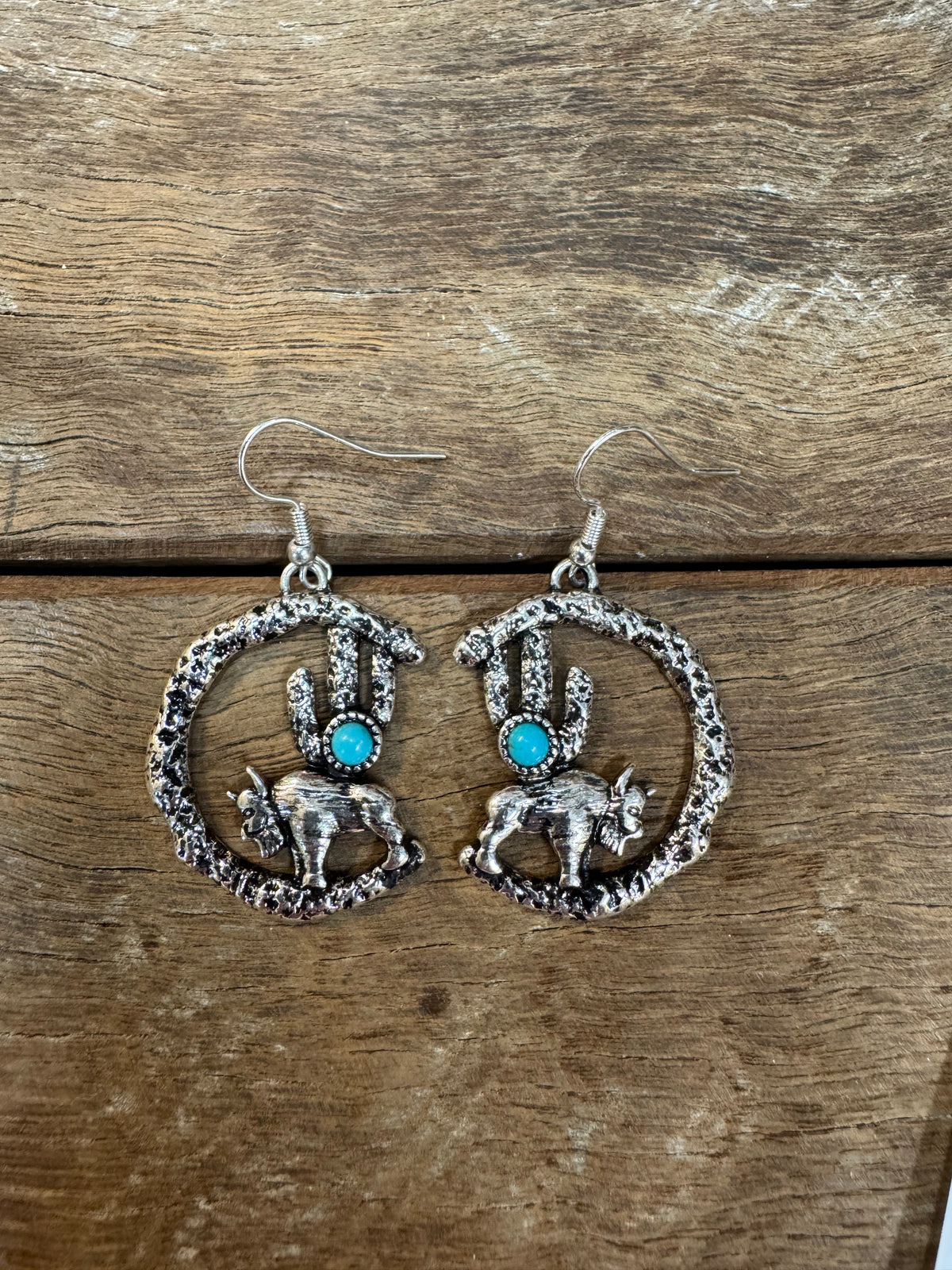 Western Earrings - Silver Bison