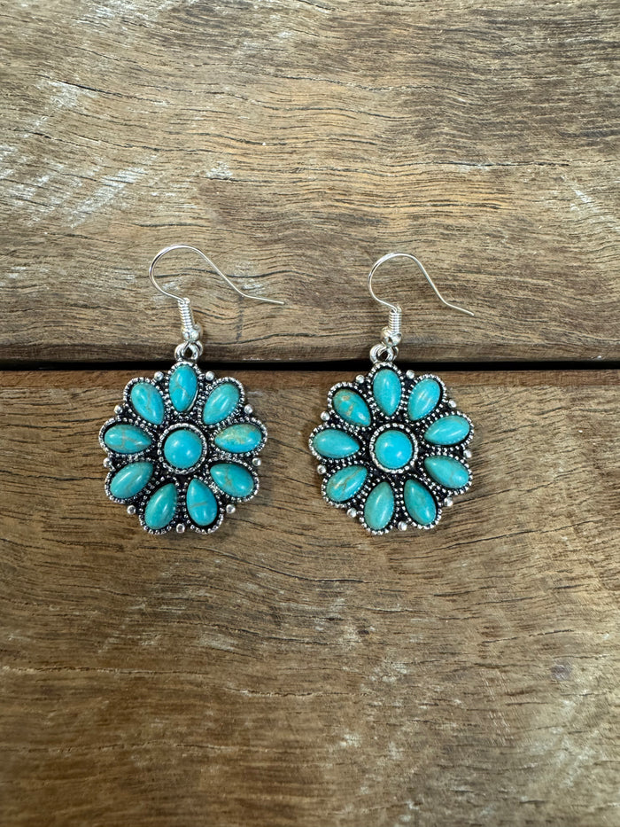 Western Earrings - Floral Turquoise Drop