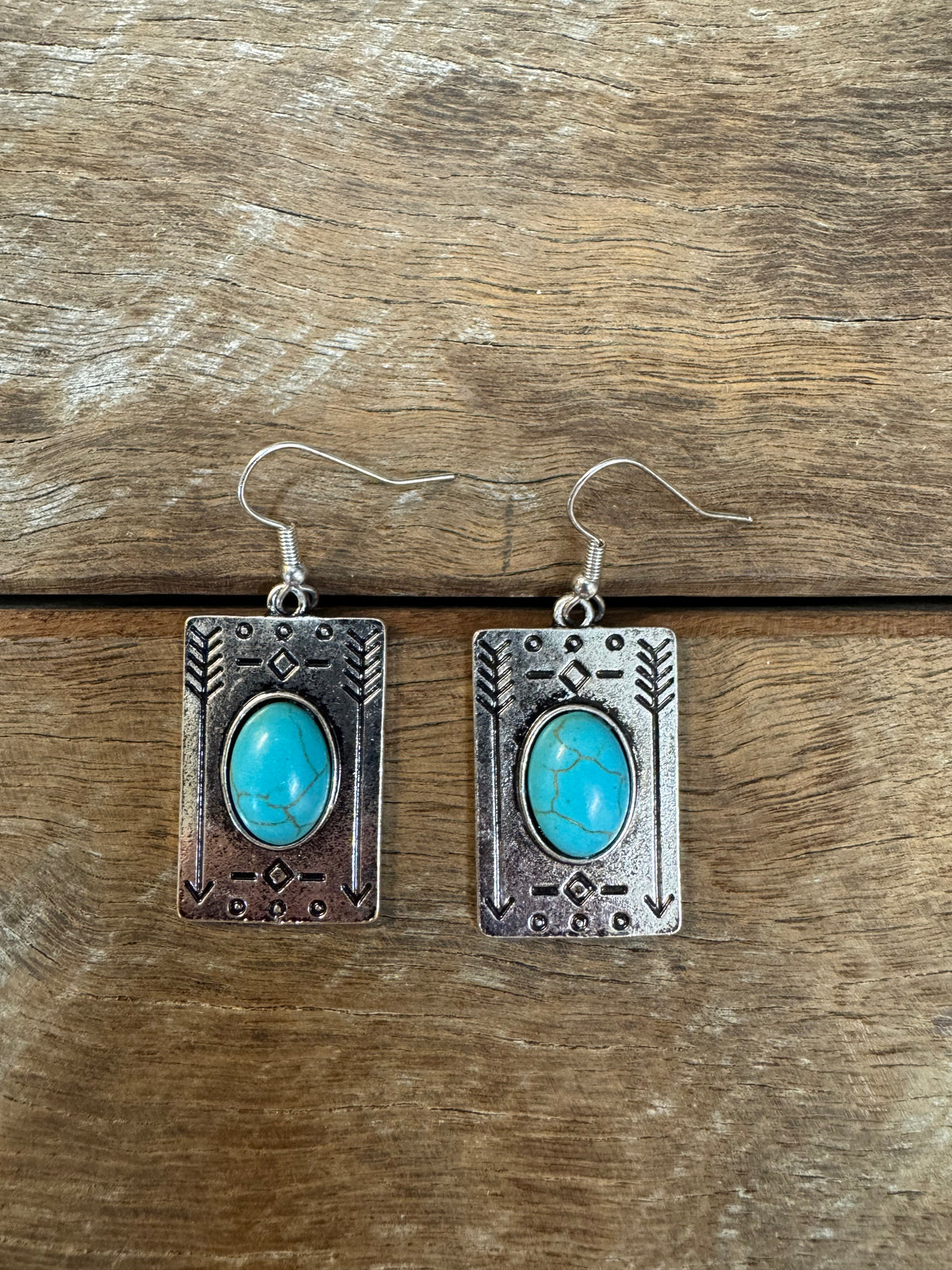 Western Earrings - Silver With Turquoise Stone