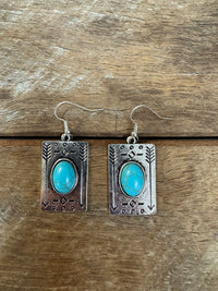 Western Earrings - Silver With Turquoise Stone