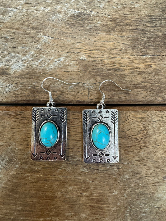 Western Earrings - Silver With Turquoise Stone