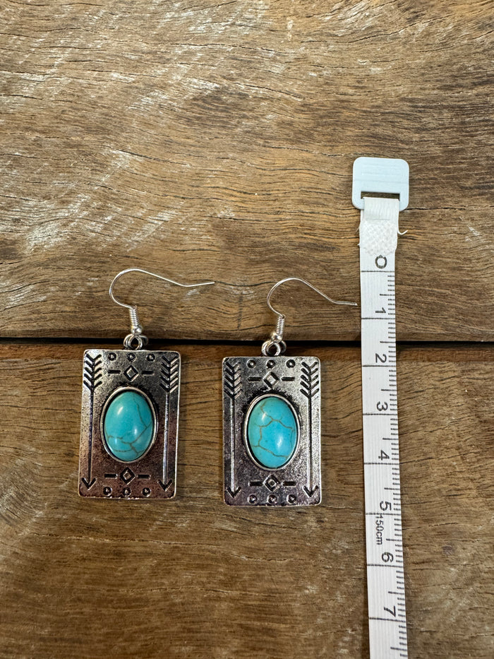 Western Earrings - Silver With Turquoise Stone