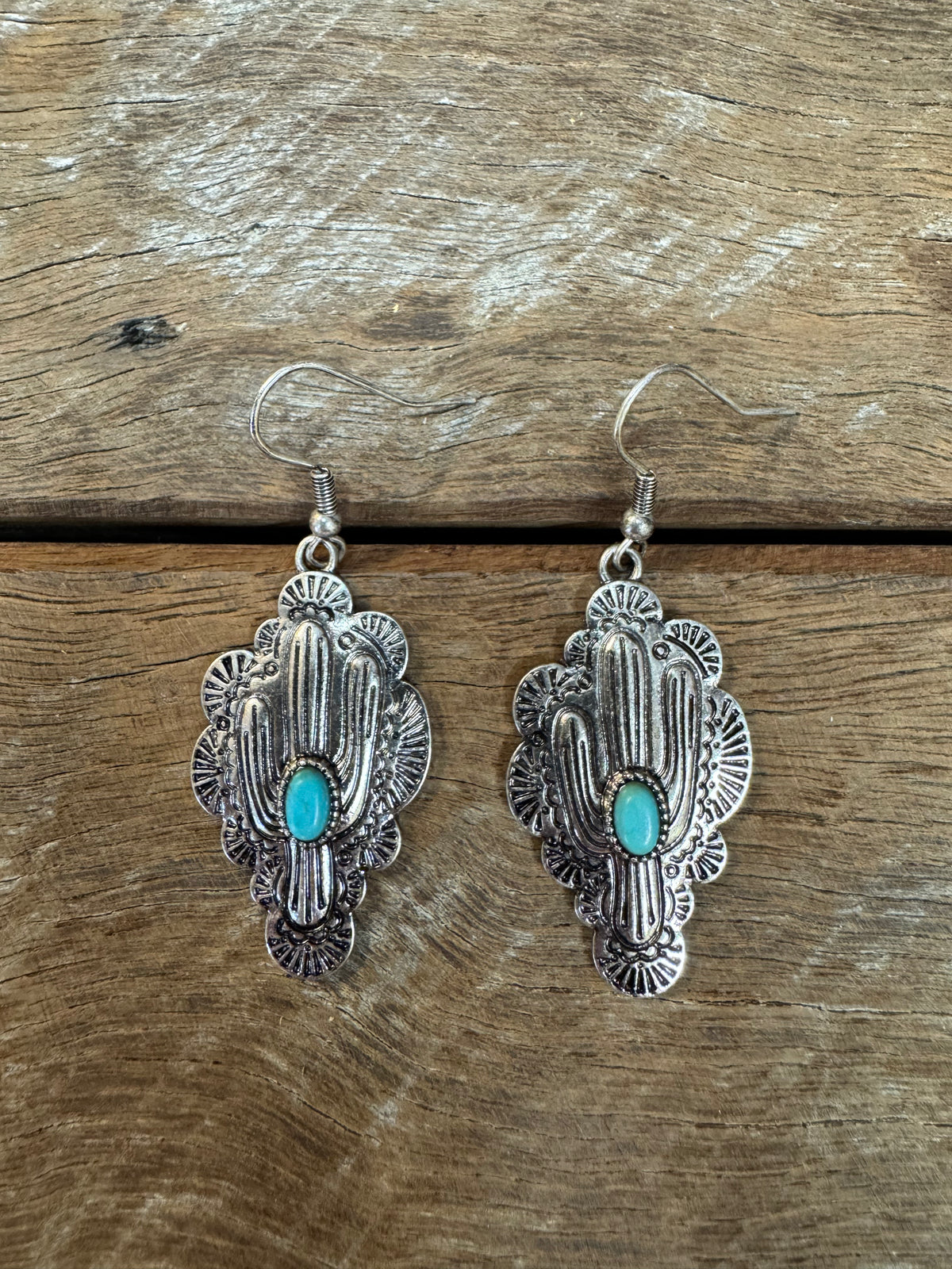 Western Earrings - Turquoise Cactus