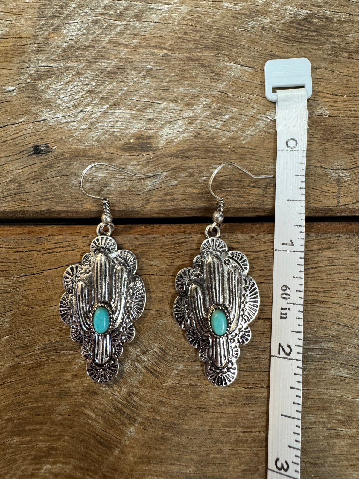 Western Earrings - Turquoise Cactus