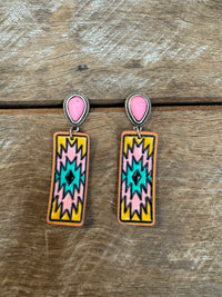 Western Earrings - Pink Aztec